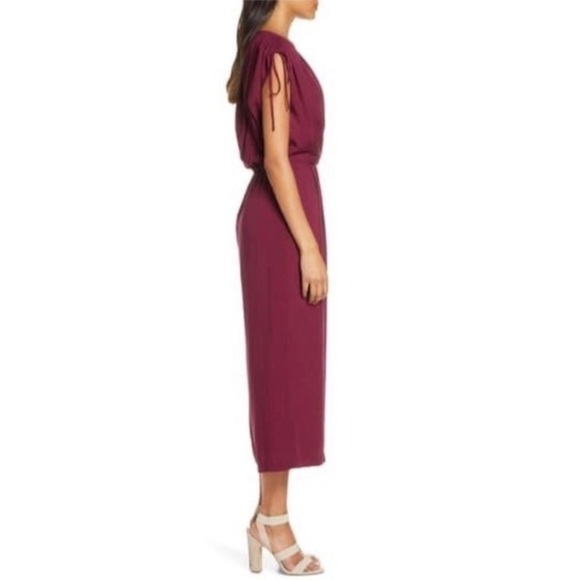 NEW Gal Meets Glam Luella Maroon Wine Burgundy Ruched Crop Jumpsuit 18 - Picture 4 of 11
